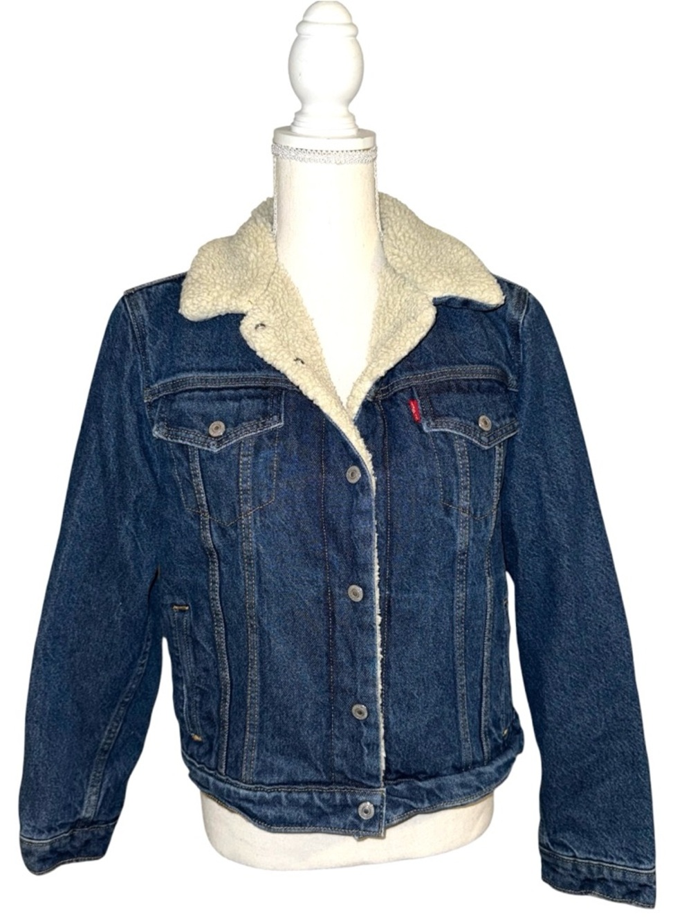 Levi's Blue Denim Sherpa-Lined Jean Jacket with Cream Collar
